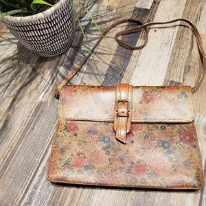 Vintage FURLA Italian Floral Print Leather Purse